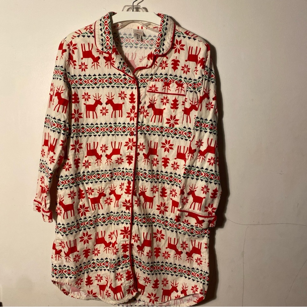 Hanna Andersson Red and White Pajama Shirt Dear Deer Reindeer Christmas - M